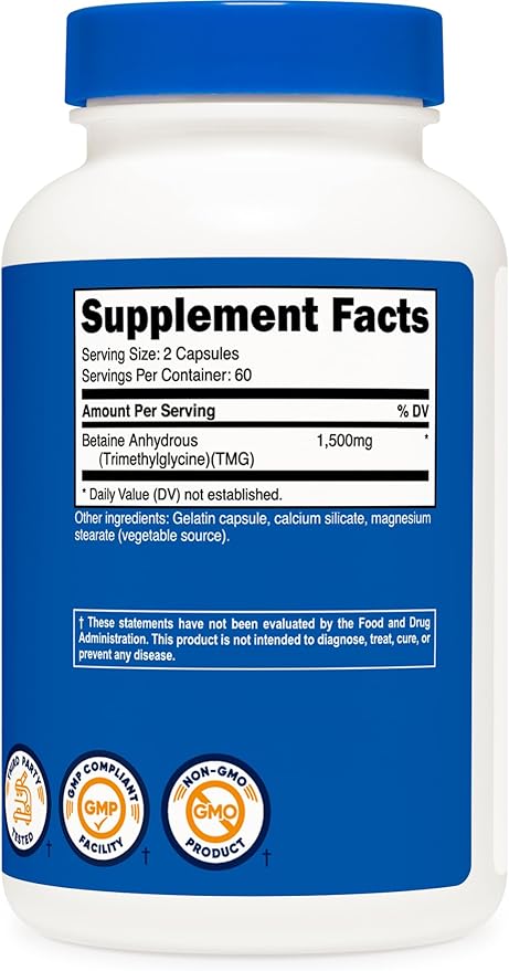 Nutricost Betaine Anhydrous Capsules 1500mg, 60 Servings 750mg Per 120 Capsules