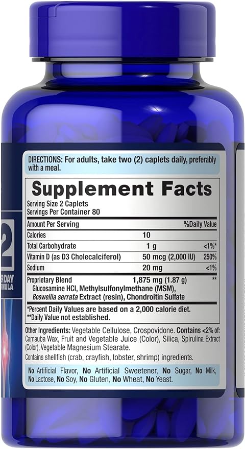Puritan's Pride Triple Strength Glucosamine Chondroitin D3 Caplets, 160 Count