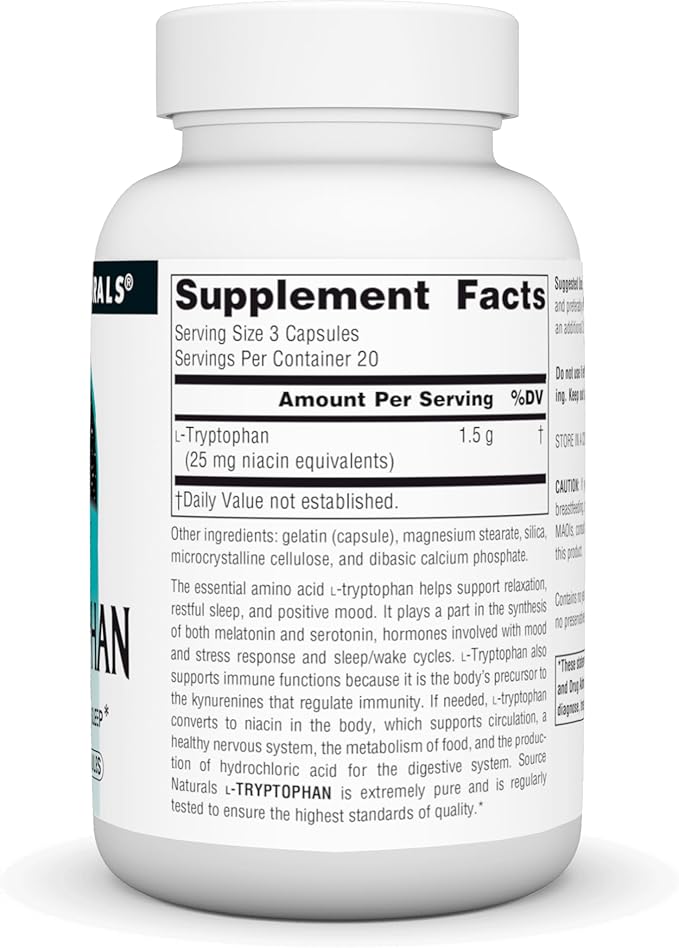 Source Naturals L-Tryptophan, for Mood, Relaxation, 500mg - 60 Capsules