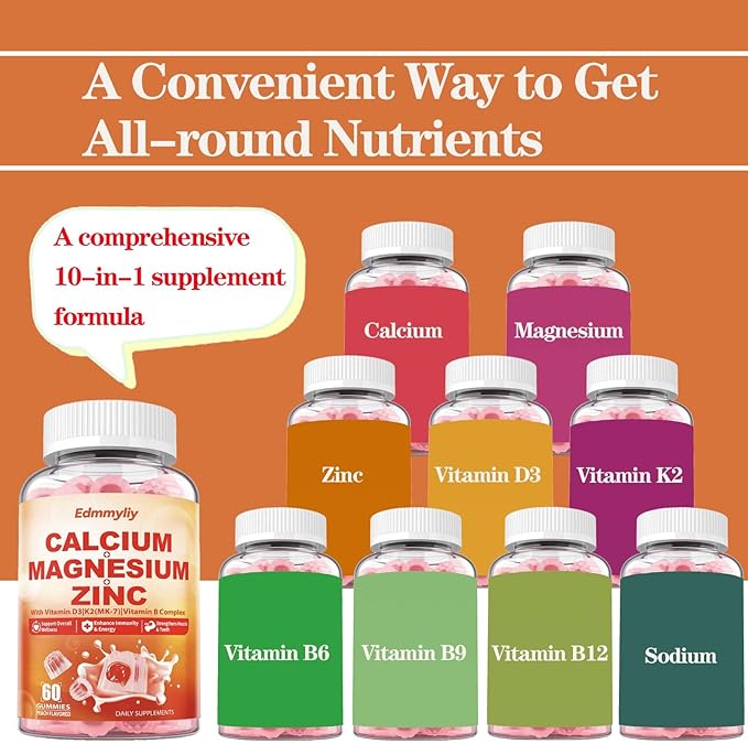 Calcium Magnesium Zinc Supplement Gummies D3 K2 K2 & 1000mg Calcium