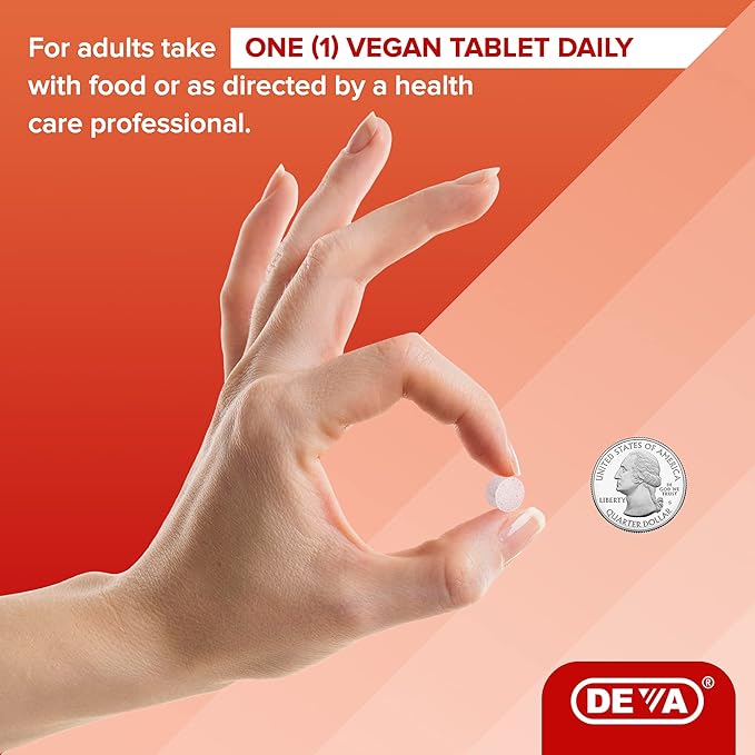 DEVA Vegan Vitamin B12 Fast Dissolve Supplement 1000 Mcg B12, Folic B6 - 90 Dissolvable 2-pack