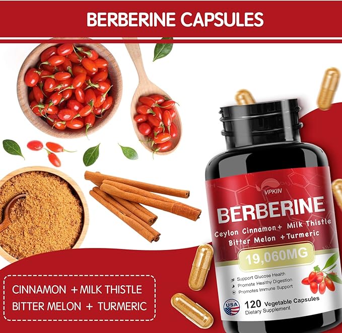 Berberine Supplement 19,060mg,Berberine with Ceylon Cinnamon,Bitter Supplement(120 Capsules)