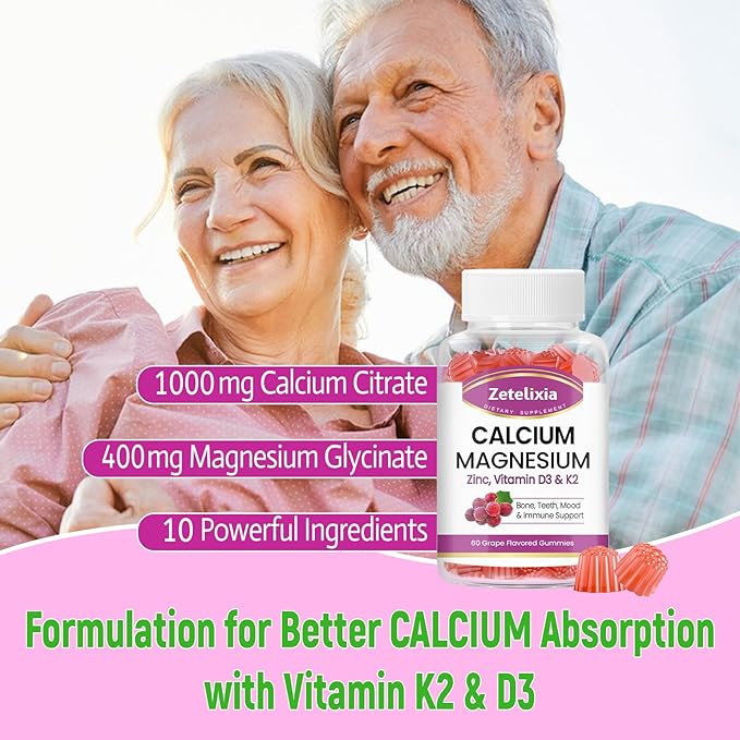 Sugar Free Calcium Gummies for Women D3 & K2, Calcium 60 Count