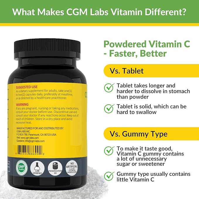 Non Acidic Vitamin C Dietary Supplement 1500mg with 100 Caps