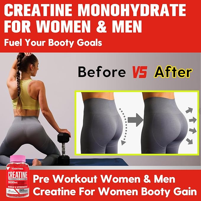 Creatine Monohydrate Gummies for Men & Women - 5000mg Creatine Pre-Workout Gummies with Taurine & Vitamin B6 B12 for Maximum Strength, Muscle, Energy, Endurance & Focus, Organic,Vegan-240 Count