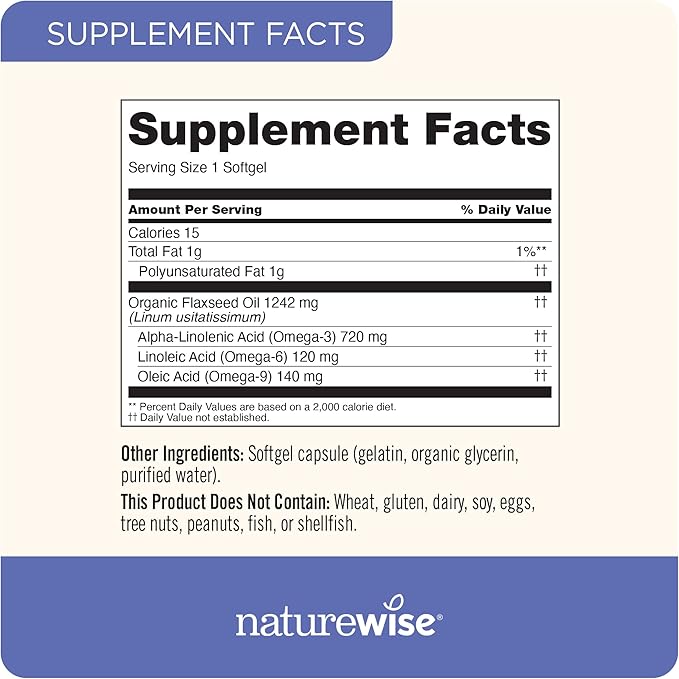 NatureWise Flaxseed Oil 1200mg Softgels 720mg ALA, 3 6 6 9, 9, Supplement 30 Softgels