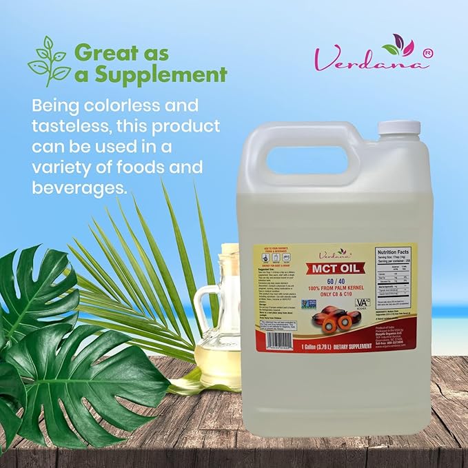 Verdana MCT Oil – Palm Kernel Derived – Kosher Food Grade – Vegan – NON GMO– Used for Keto, Paleo, Sports Nutrition, Aromatherapy, Massage, Ayurvedic Oil Pulling Oral Rinse Mouthwash – (1 Gallon)