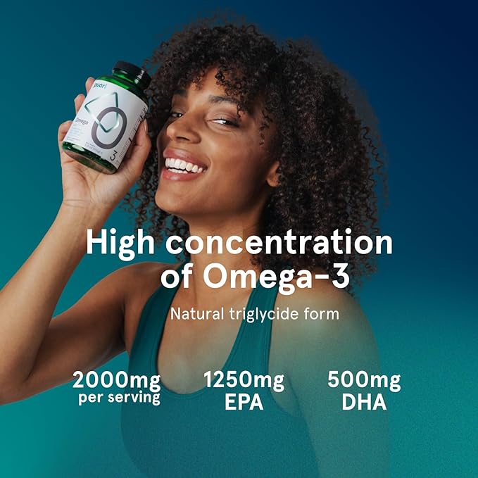 Puori Omega 3 Fish Oil 2000mg - 120 Softgels O3 - 2000mg EPA 1250mg DHA 500mg