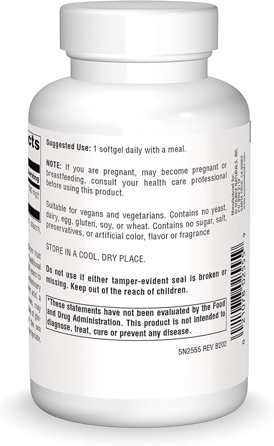 Source Naturals Omega-7 Sea Buckthorn Fruit Oil, Non-GMO, Vegan-Sourced for Health and Vitality* - 120 Vegan Softgels