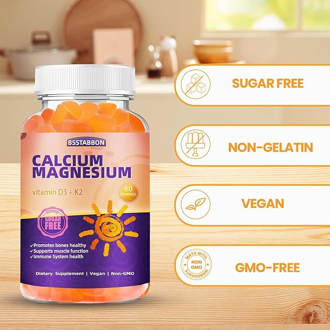 Calcium Magnesium Gummies 600mg Calcium,420mg Magnesium D3+K2 High (120count,BS0301)