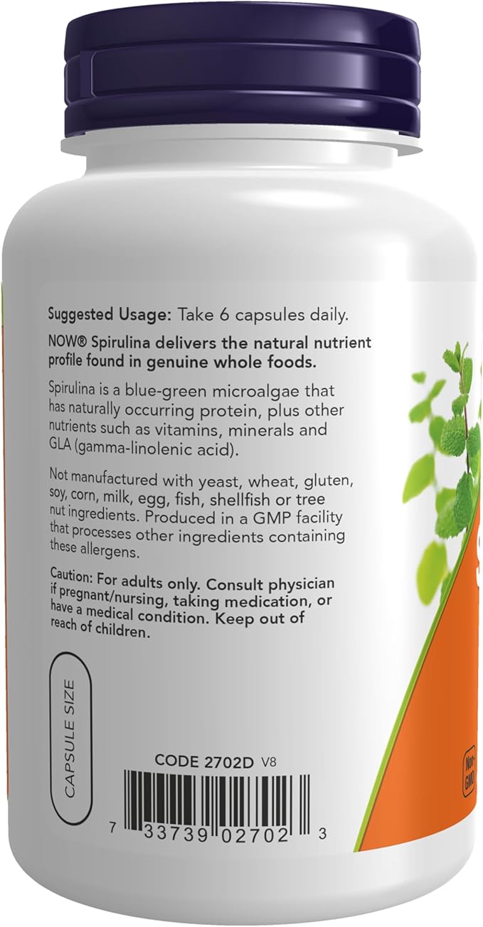 NOW Supplements, Natural Spirulina 500 mg B-12, and 120 Veg