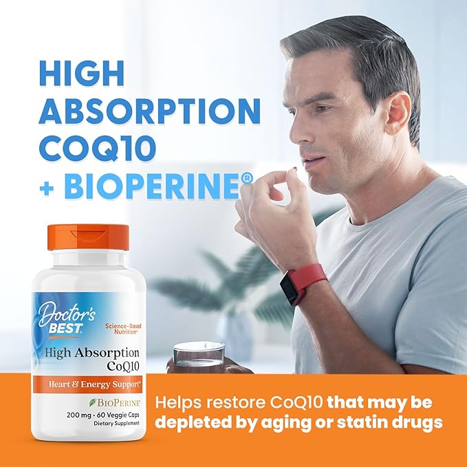 Doctor's Best High Absorption CoQ10 with BioPerine, Heart Health and Energy Production, Naturally Fermented, Non-GMO, Gluten & Soy Free, Vegan, 200 mg, Veggie Caps