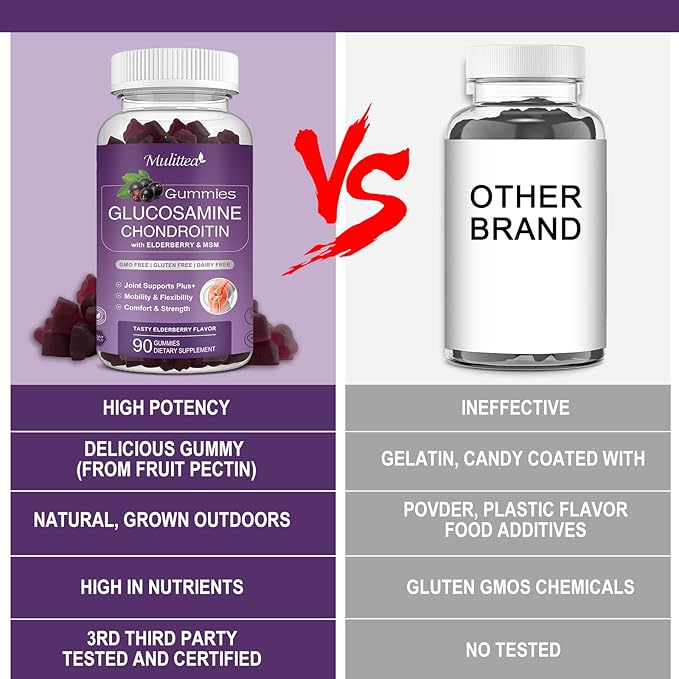 Glucosamine Chondroitin Gummies - Extra Strength Joint Support Supplement with MSM & Elderberry for Natural Joint, Antioxidant Immune Support for Adults, Men & Women-90 Gummies