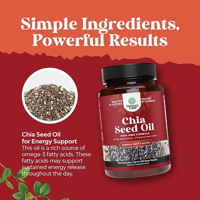 Chia Seed Oil Extract Capsules - Plant Based Omega 3 6 9 Supplement and Daily Fiber Capsules for Adults Digestive Support Immunity and Heart Health - Omega 3 Fatty Acids Supplement for Men and Women