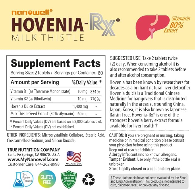 Hovenia-RX Milk Thistle 120 Tablets X 2 Bottles 2 Month