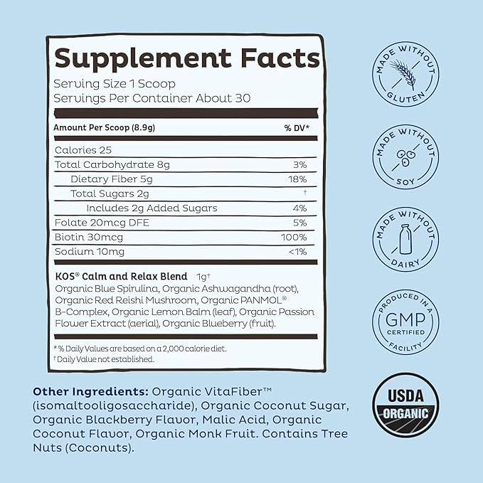 KOS Calming Blue Spirulina Blend- USDA 28 Servings