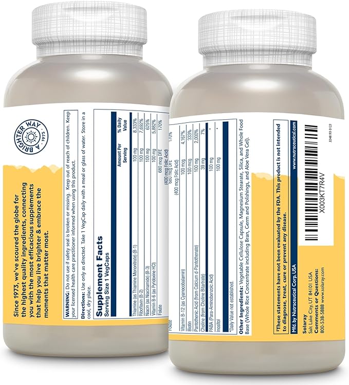 SOLARAY Vitamin B Complex 100 mg, B6, B12, B12, Biotin, 275 VegCaps