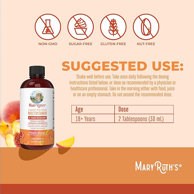 MaryRuth's Liquid Multivitamin + Lustriva® Hair Growth 10000mcg | 18+ | 15.22 Fl