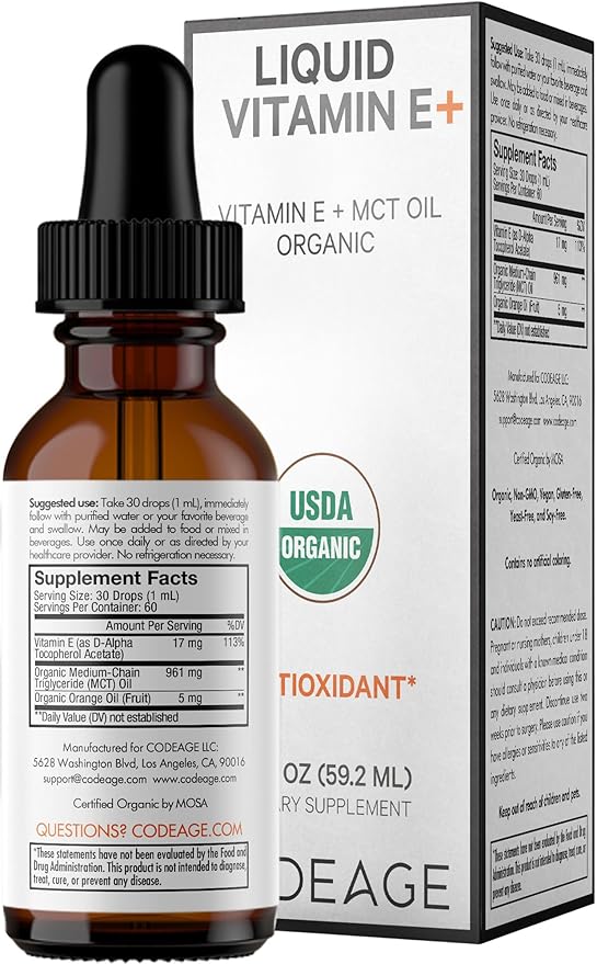 Codeage Liquid Vitamin E+ 2-Month Supply, 2 fl