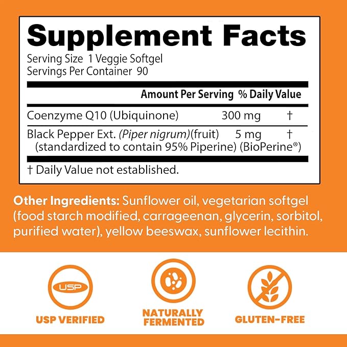 Doctor's Best High Absorption CoQ10 with BioPerine, Heart Health & Energy Production, Naturally Fermented, Vegetarian, Gluten Free, 300 mg, 90 Veggie Softgels