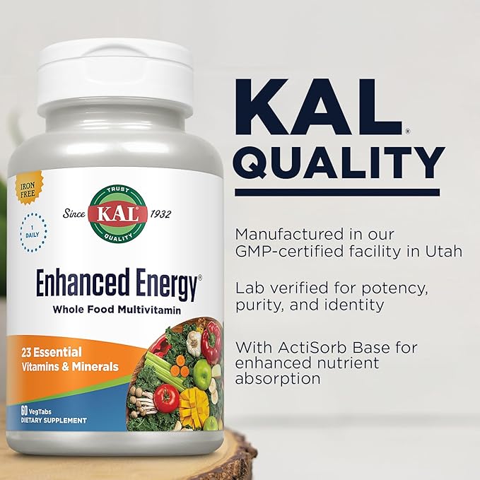 KAL Enhanced Energy Supplements, Once Daily 23 Essential 60-Day Guarantee, 60 Serv, 60 VegTabs