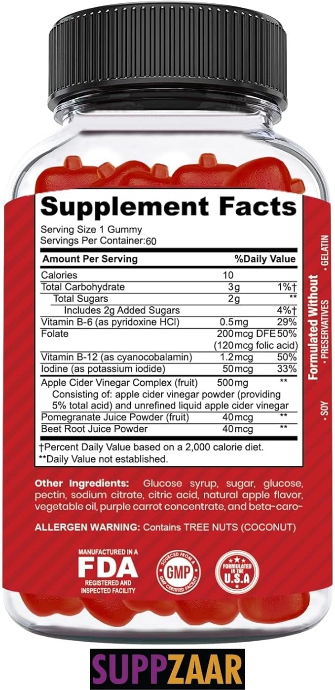 Vegan Apple Cider Vinegar Gummies with The Mother, 500mg 60 Servings - ACV Gummies for Natural Detox & Cleanse Immune System, Digestion - Alternative to Apple Cider Vinegar Capsules