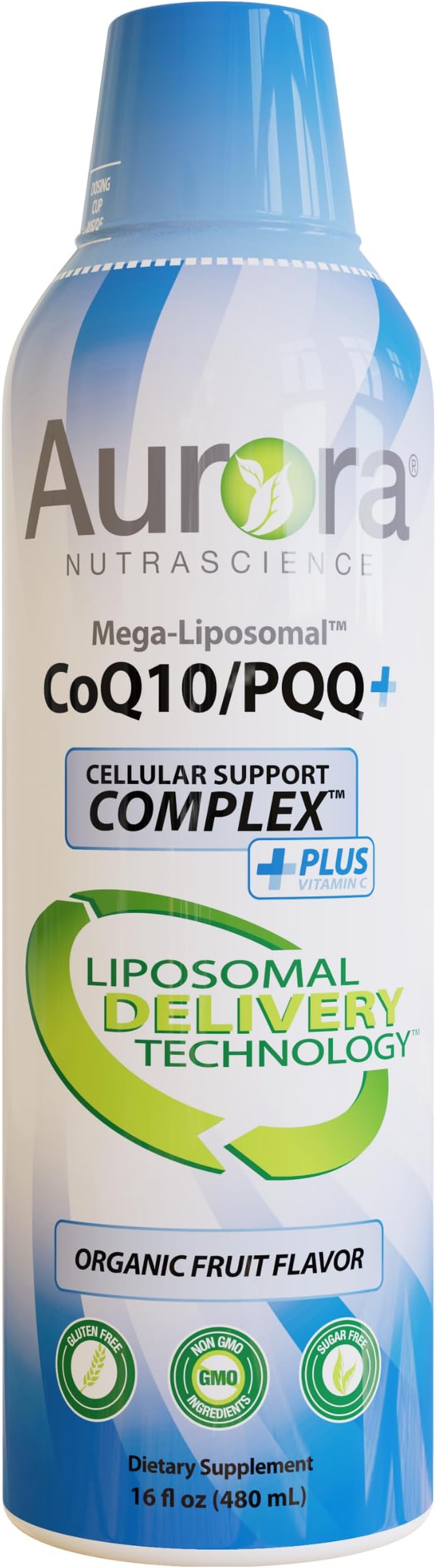 Aurora Nutrascience, Mega-Liposomal CoQ10/PQQ+ Vitamin C, Gluten Free, Non-GMO, Sugar Free, Organic Fruit Flavor, 16 fl oz (480 mL)