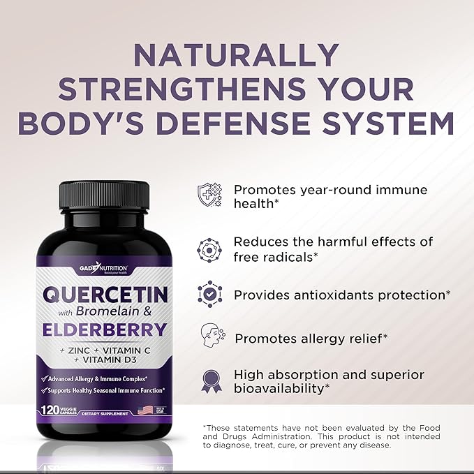 Quercetin with Vitamin C and Zinc 500mg - D3 - 6 in 1 Daily