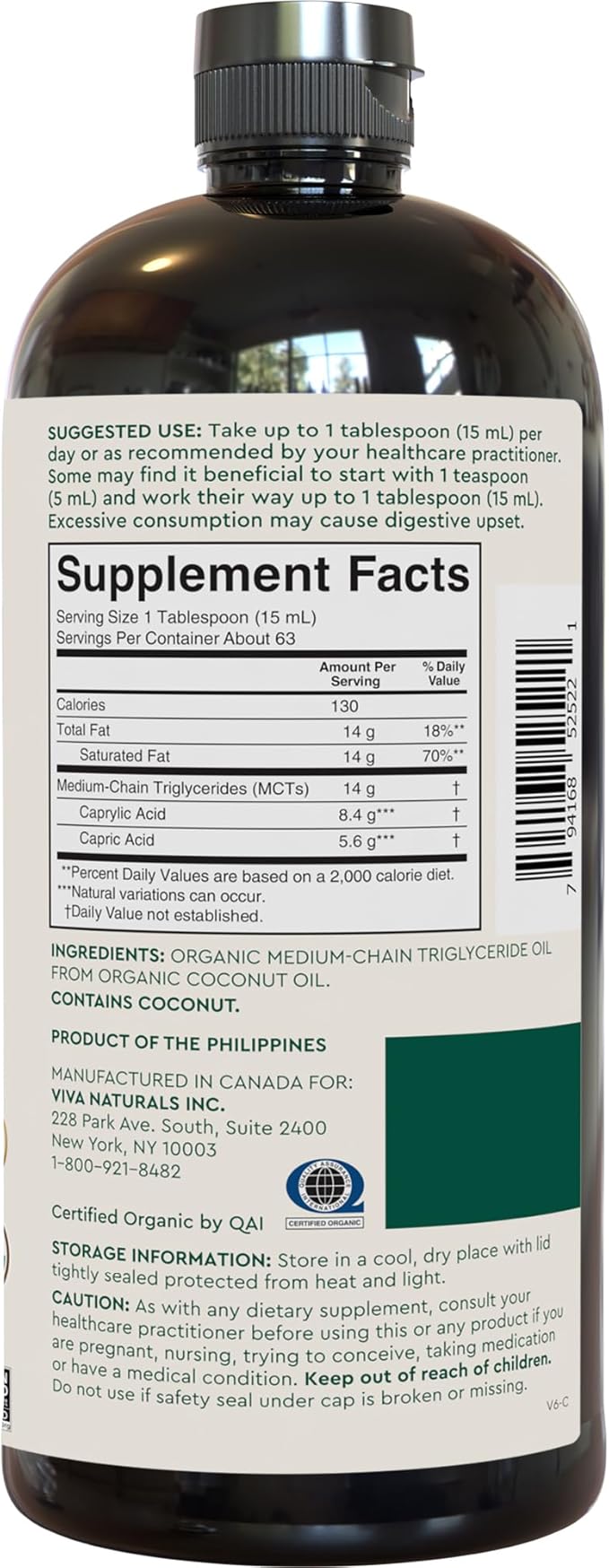 Viva Naturals Organic MCT Oil 32 fl oz - Best MCT Oil Organic for Coffee, MCT Coconut Oil Supports Energy & Mental Clarity, USDA Organic, Non-GMO, Paleo & Keto Certified, MCT Wellness