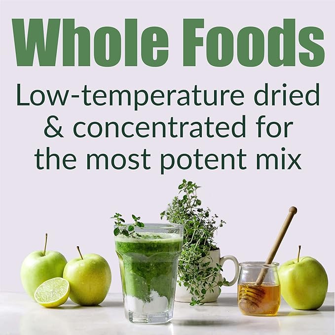 Raw Super Greens Powder Daily Juice Drink with Probiotics and Digestive Enzyme Blend - Whole Food Sourced, 46 Plant-Based Nutrients, Non-GMO, Spirulina, Chlorella, Wheatgrass (30 Servings)