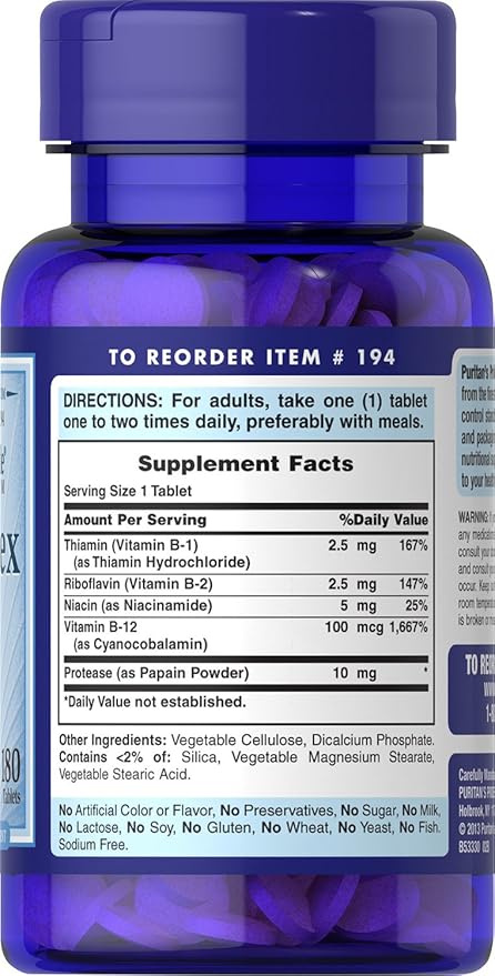 Puritan's Pride Vitamin B-Complex and Vitamin B-12, 180 180 Count