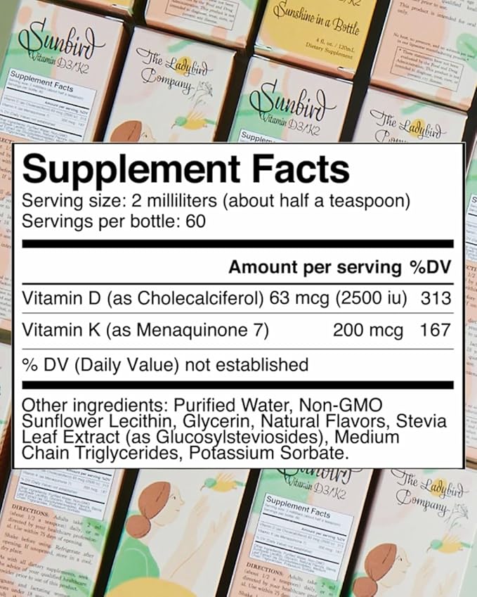 Sunbird Liposomal Liquid Vitamin D for Women D3 and K2 for D3 with K2, Made