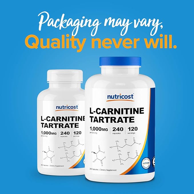 Nutricost L-Carnitine Tartrate 500mg, 240 Capsules - 1000mg Per Serving (3 Bottles)