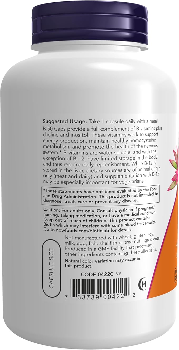 NOW Supplements, Vitamin B-50 mg, Energy 250 Veg