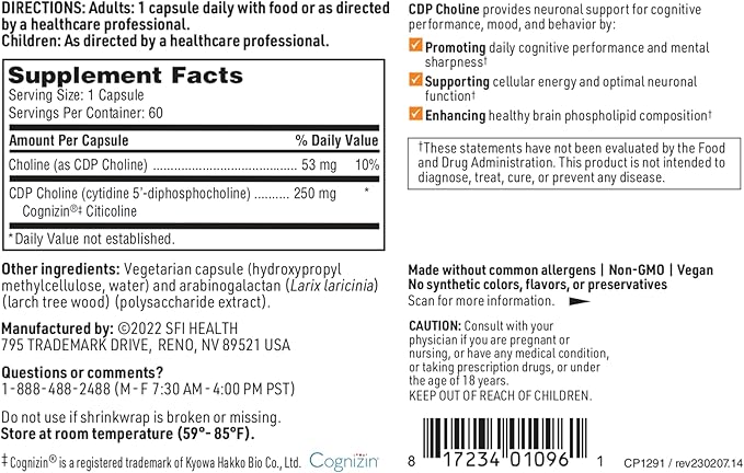 Klaire Labs CDP Choline 250mg (60 Capsules)