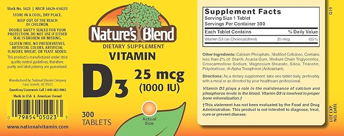 Nature's Blend Vitamin D3 1000 IU 300 Tablets