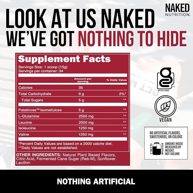 Cherry Lime Naked BCAAs Amino Acids Powder, 100% Pure 2:1:1 Formula, Vegan Branched Chain Amino Acids, Instantized All Natural BCAA Powder Supplement - 501 Grams, 34 Servings