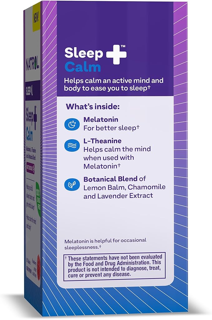 Natrol Sleep + Calm Melatonin 6mg 50mg and 60 Raspberry-Flavored 60 Day