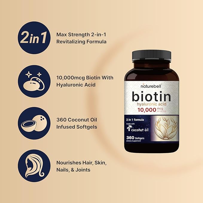 Biotin 10000mcg + Hyaluronic Acid 25mg 360 Coconut