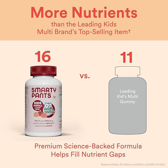 SmartyPants Kids Multivitamin Gummies: Omega 3 D3, C, B12, B6, B6, Vitamin 120 Count (30 Day