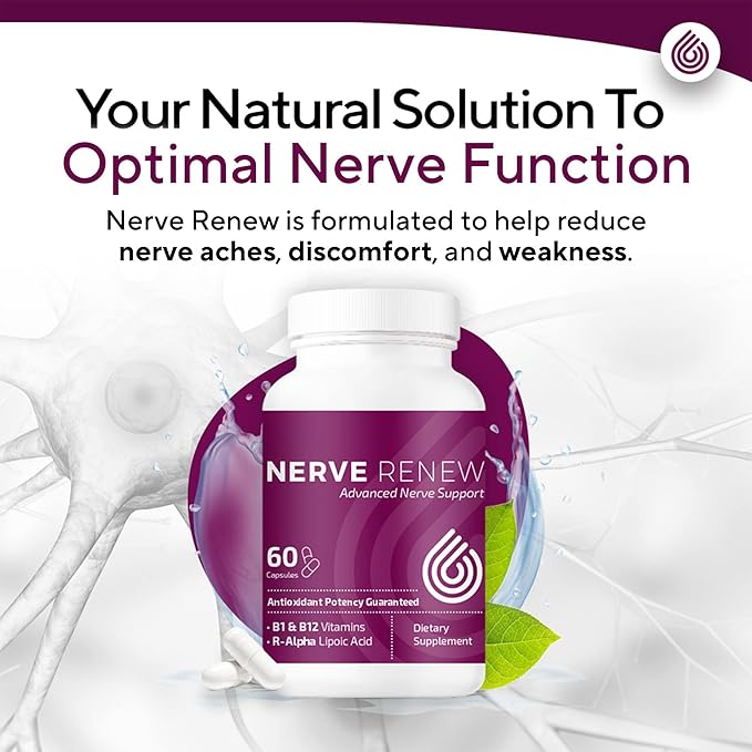 NERVE RENEW Advanced Nerve Support - 300mg Stabilized R-Alpha Lipoic Acid, Vitamin B Complex, Benfotiamine, Herbs for Fast-Acting Support - 3 Pack