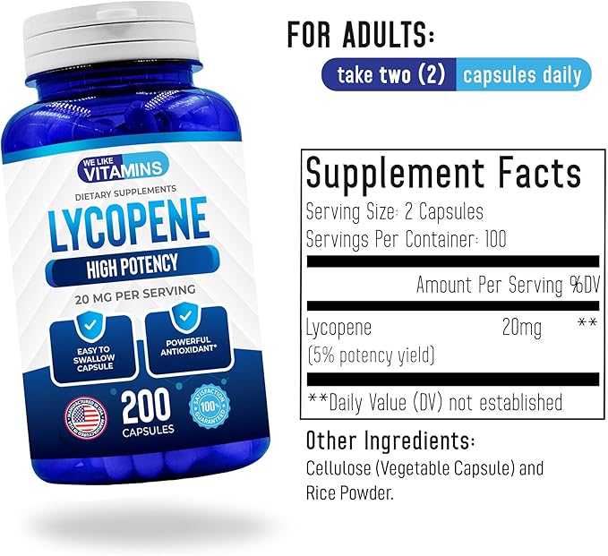 We Like Vitamins Lycopene 20mg Per Serving 200 Capsules