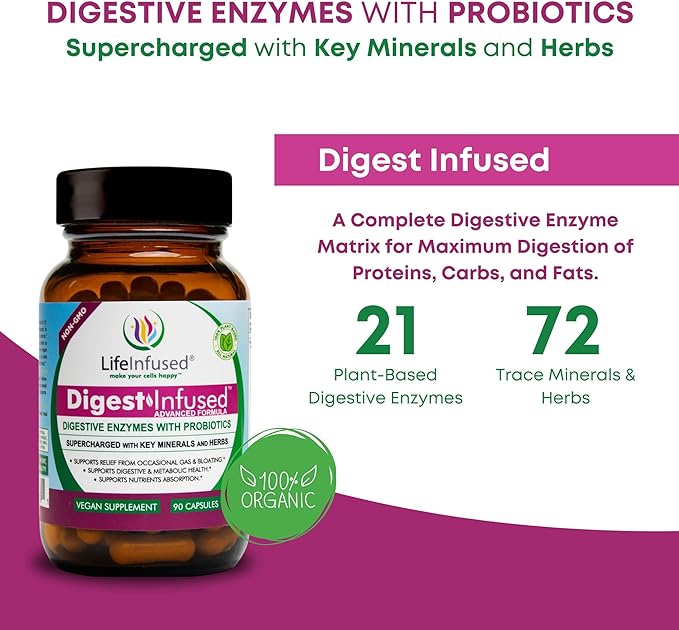 Life Infused - Premium Digestive Enzyme 21 Plant-Based 72 Key 90 Caps