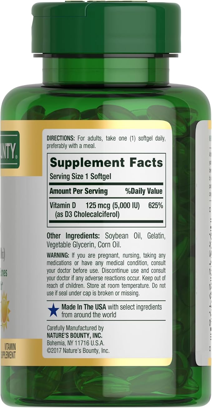 Nature's Bounty Vitamin D3, Immune Support, 125 mcg (5000iu), Rapid 240 Ct