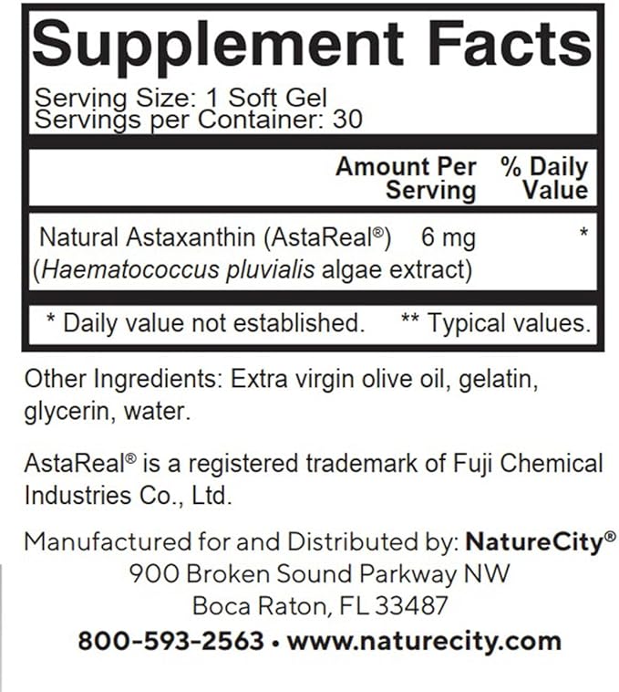 True-Asta AstaReal Natural Astaxanthin Supplements 6mg (30 Soft
