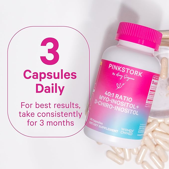 Pink Stork Myo-Inositol & D-Chiro Inositol Supplement - Hormonal Balance for Women - Ovarian Support - 40:1 Ratio - Fertility Supplements for Women - 90 Capsules, 1 Month Supply
