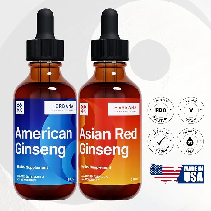 Asian Red Ginseng and American Ginseng (2 Pack)