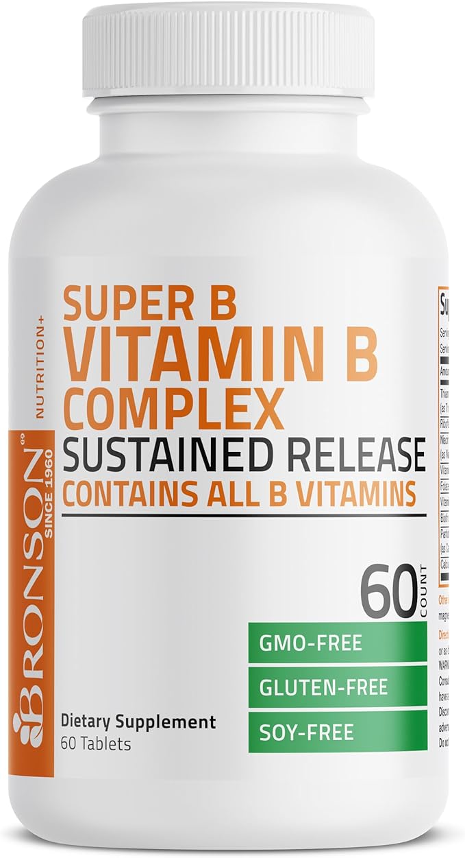 Bronson Super B Vitamin B Complex B1, B2, B2, B3, B3, B6, B6, B9 B9 - B12) Contains 60 Tablets