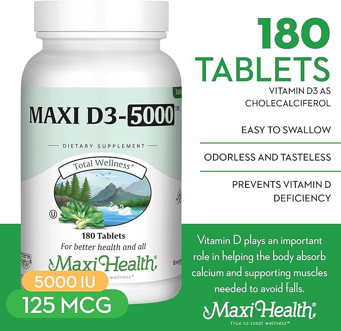 Maxi Health Vitamin D3 5000 IU (125 mcg) 5000 IU D3 (180 (180 Tablets)