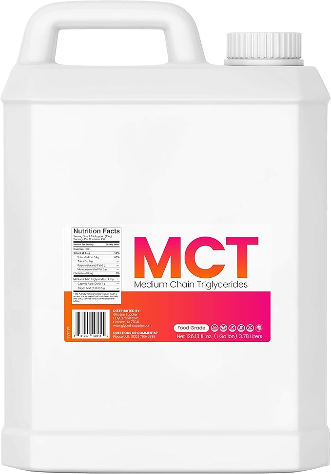 MCT Oil - 1 Gallon (126.13 Oz.) Food Grade - Non GMO - Halal - Vegan - Sustainable Palm Derived - for Tinctures, Sports Nutrition, Keto or Paleo Diet, Clean Energy
